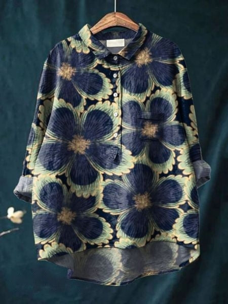 Celestine | Floral Print Linen-Style Shirt with Chest Pocket