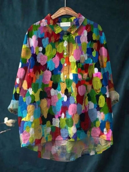 Celestine | Floral Print Linen-Style Shirt with Chest Pocket