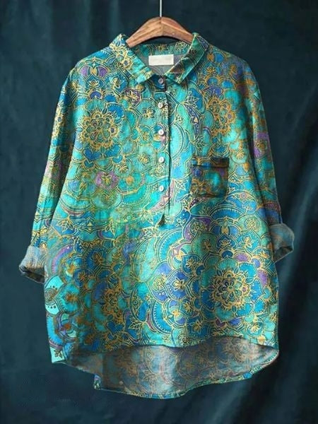 Celestine | Floral Print Linen-Style Shirt with Chest Pocket