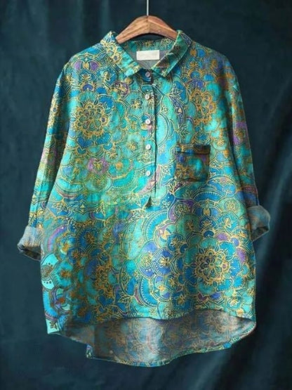 Celestine | Floral Print Linen-Style Shirt with Chest Pocket