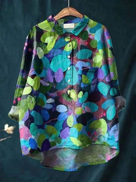 Celestine | Floral Print Linen-Style Shirt with Chest Pocket