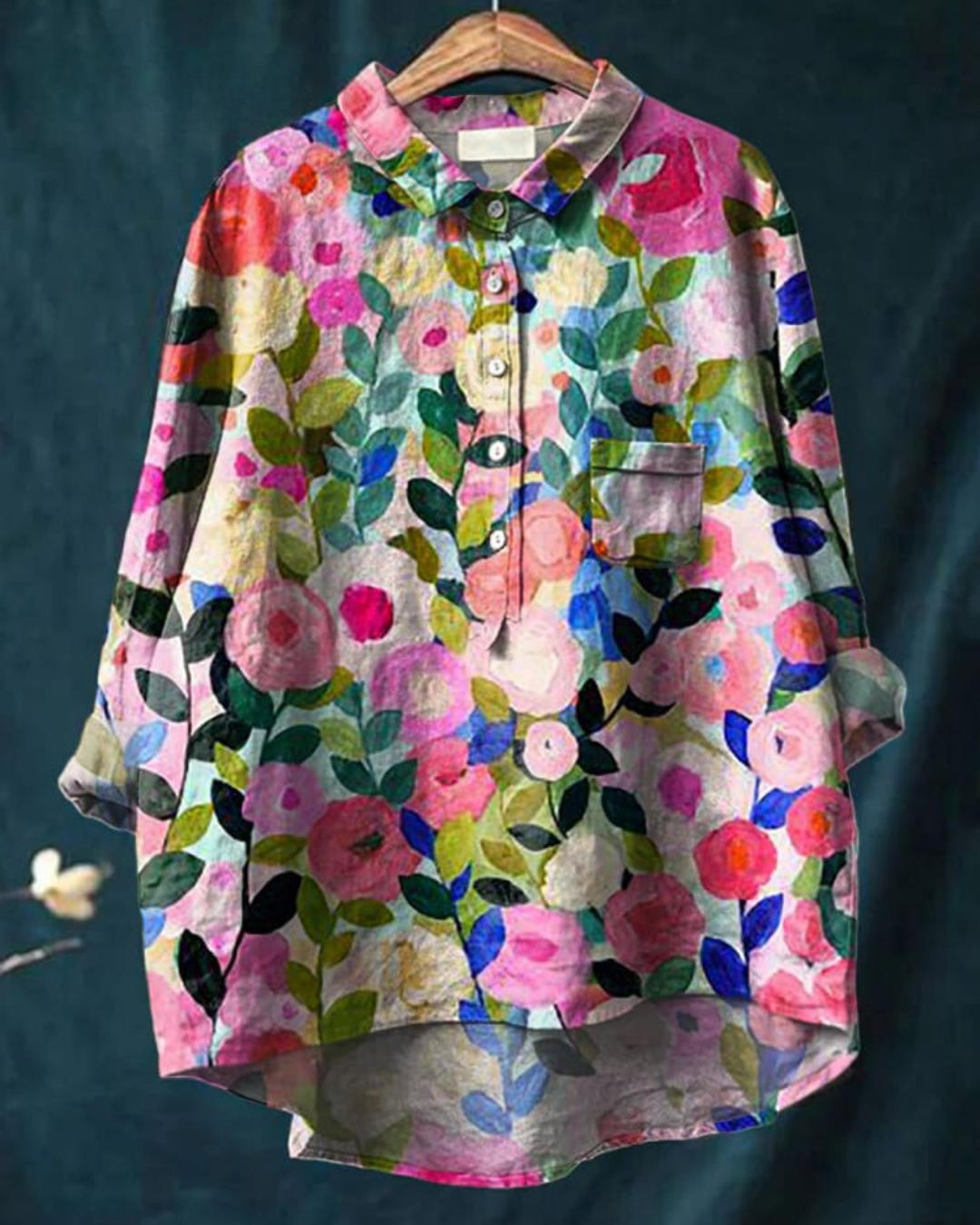 Celestine | Floral Print Linen-Style Shirt with Chest Pocket