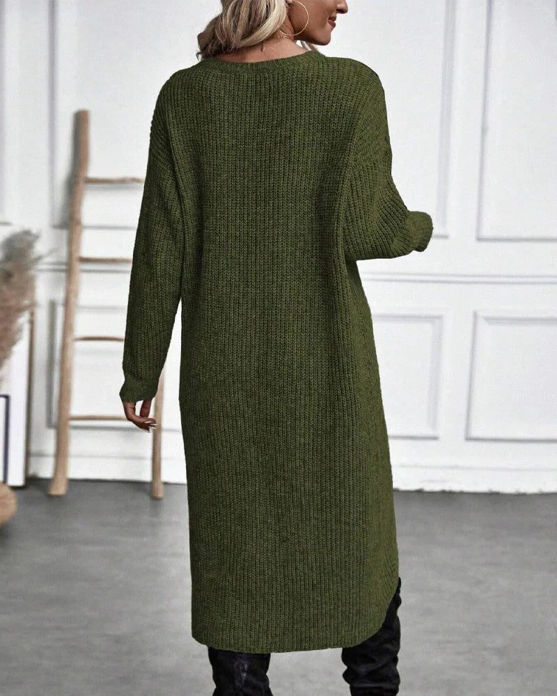 Philomena | Wrap Front Split Hem Knit Jumper Dress