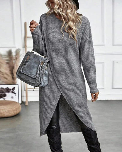 Philomena | Wrap Front Split Hem Knit Jumper Dress
