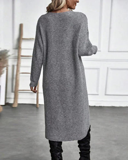 Philomena | Wrap Front Split Hem Knit Jumper Dress