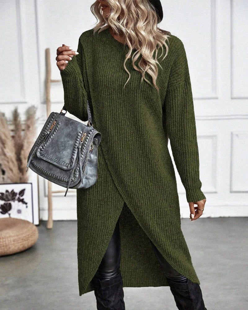 Philomena | Wrap Front Split Hem Knit Jumper Dress