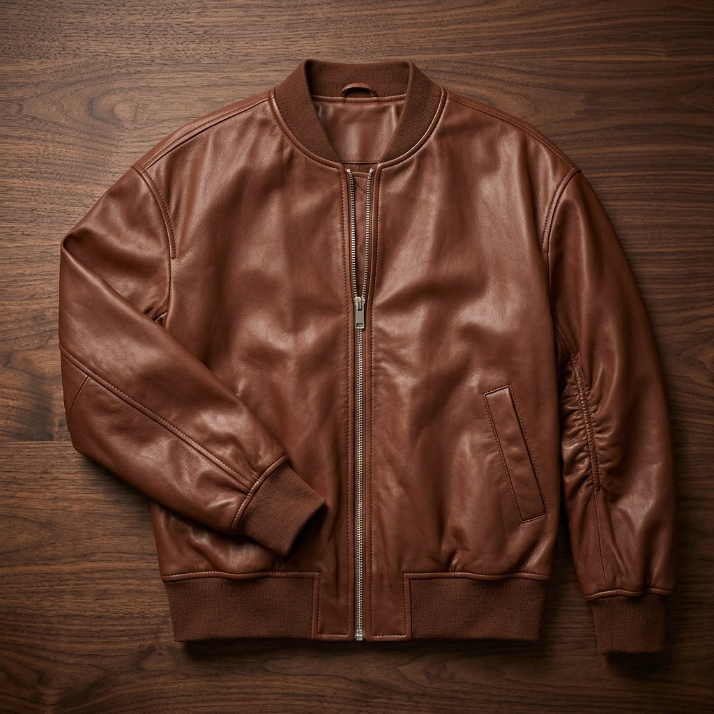 Leather Bomber Jacket for Women | Relaxed Ribbed Cuffs-Hem