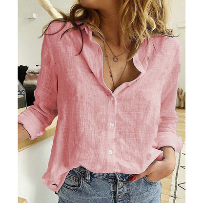 Gilda | Collared Linen-Style Blouse with Long Sleeves