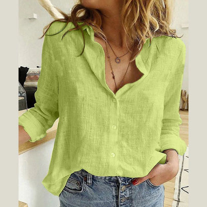 Gilda | Collared Linen-Style Blouse with Long Sleeves