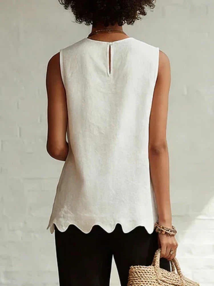Dorothea | Sleeveless Linen-Style Top with Scallop Hem