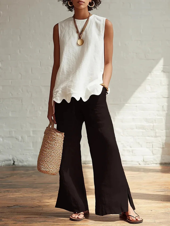 Dorothea | Sleeveless Linen-Style Top with Scallop Hem