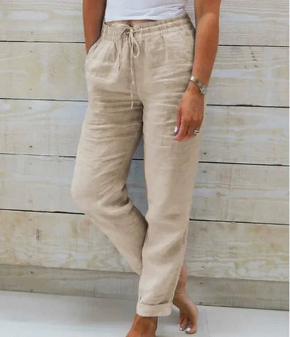 Alba | Linen-Style Straight Leg Drawstring Trousers