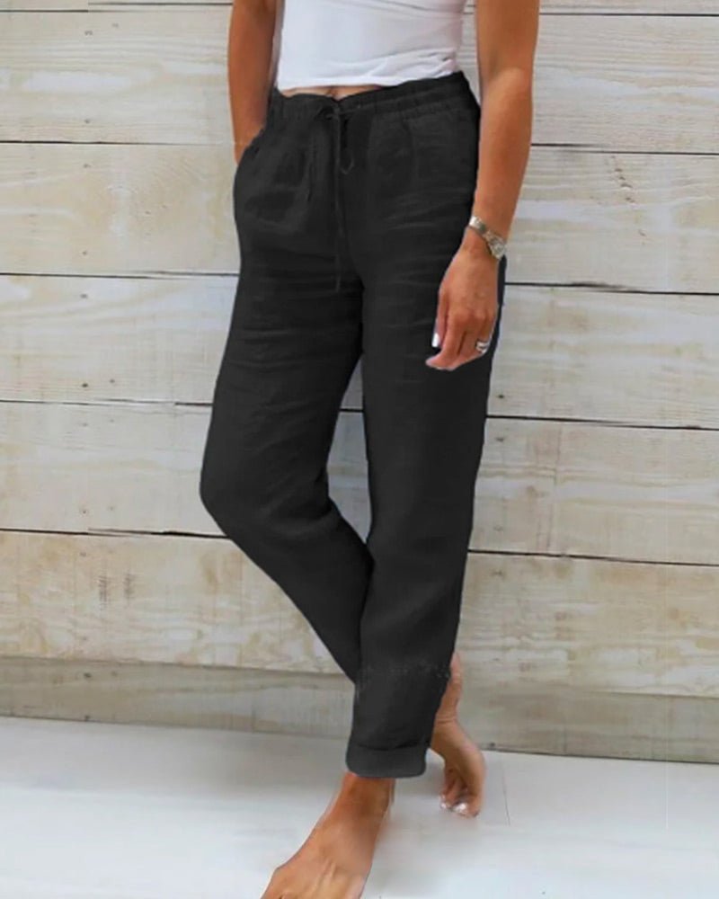 Alba | Linen-Style Straight Leg Drawstring Trousers