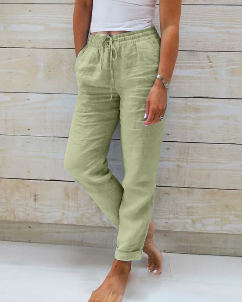 Alba | Linen-Style Straight Leg Drawstring Trousers