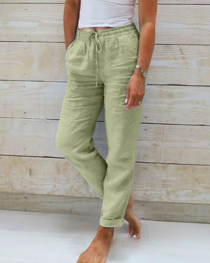 Alba | Linen-Style Straight Leg Drawstring Trousers