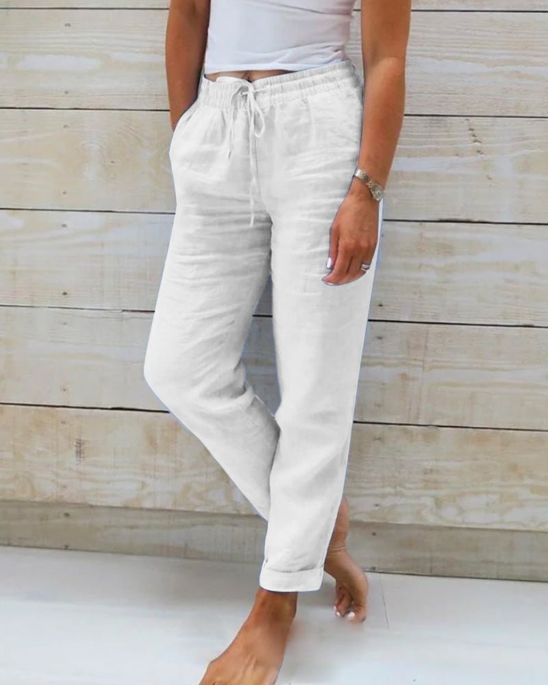 Alba | Linen-Style Straight Leg Drawstring Trousers