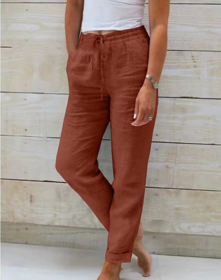 Alba | Linen-Style Straight Leg Drawstring Trousers
