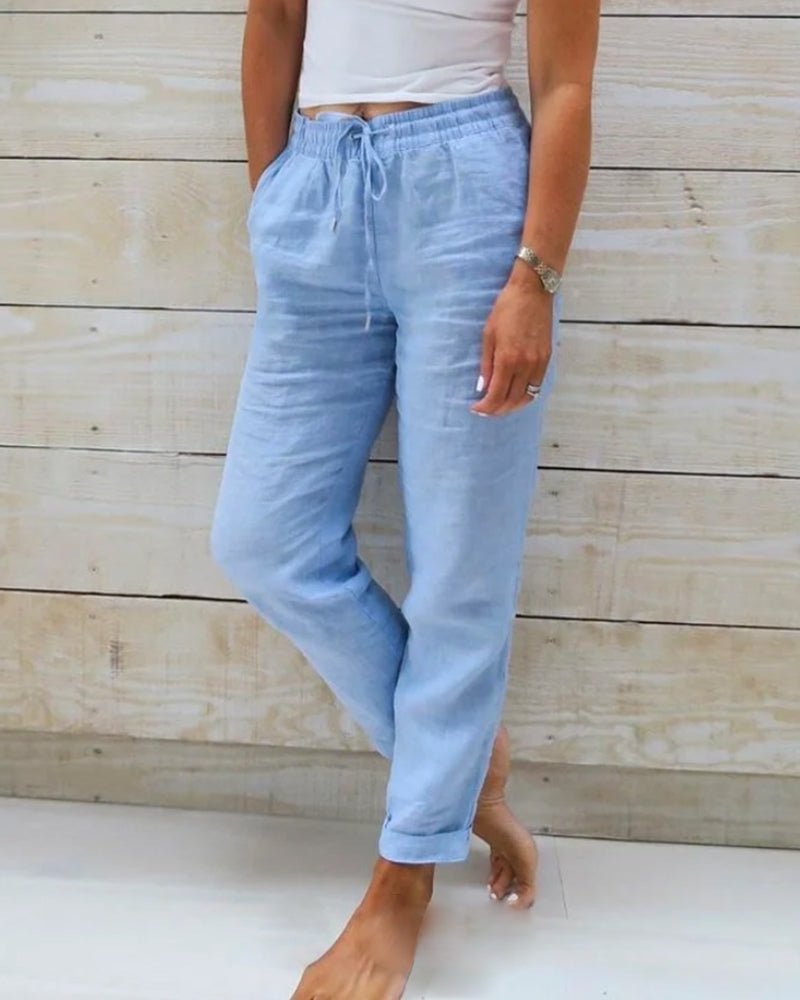 Alba | Linen-Style Straight Leg Drawstring Trousers
