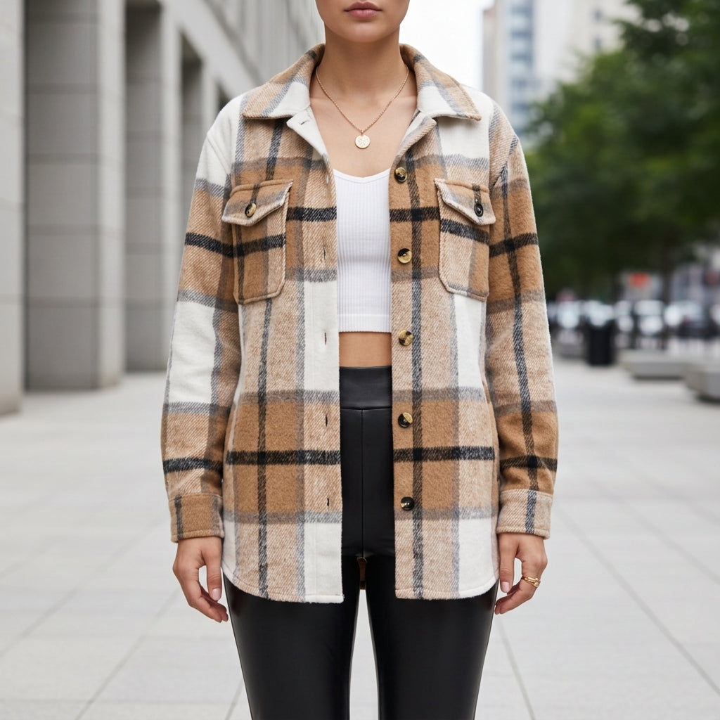 Violet | Relaxed Plaid Flannel Shacket with Chest Pockets