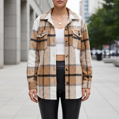 Violet | Relaxed Plaid Flannel Shacket with Chest Pockets