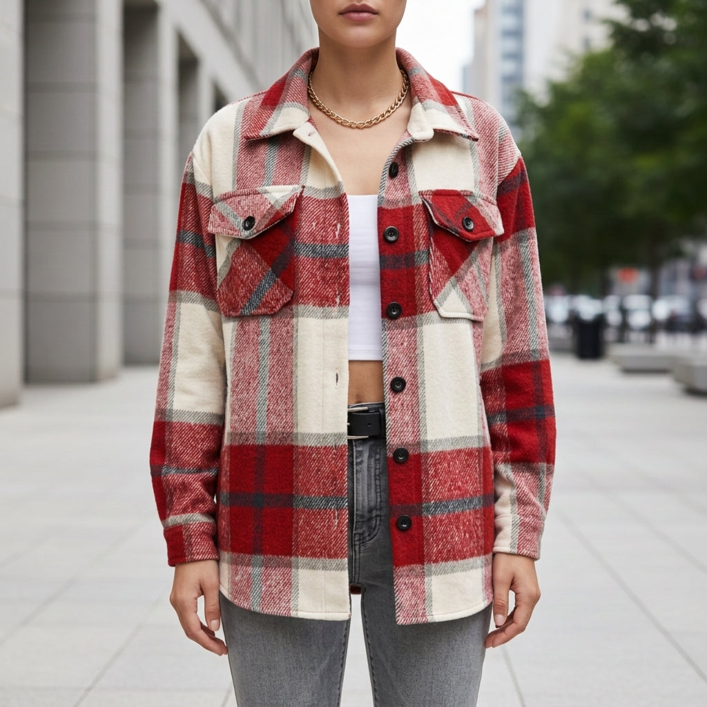 Violet | Relaxed Plaid Flannel Shacket with Chest Pockets