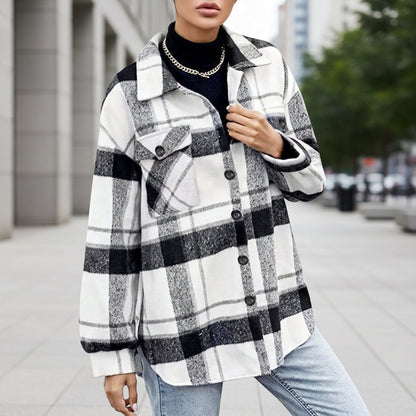 Violet | Relaxed Plaid Flannel Shacket with Chest Pockets