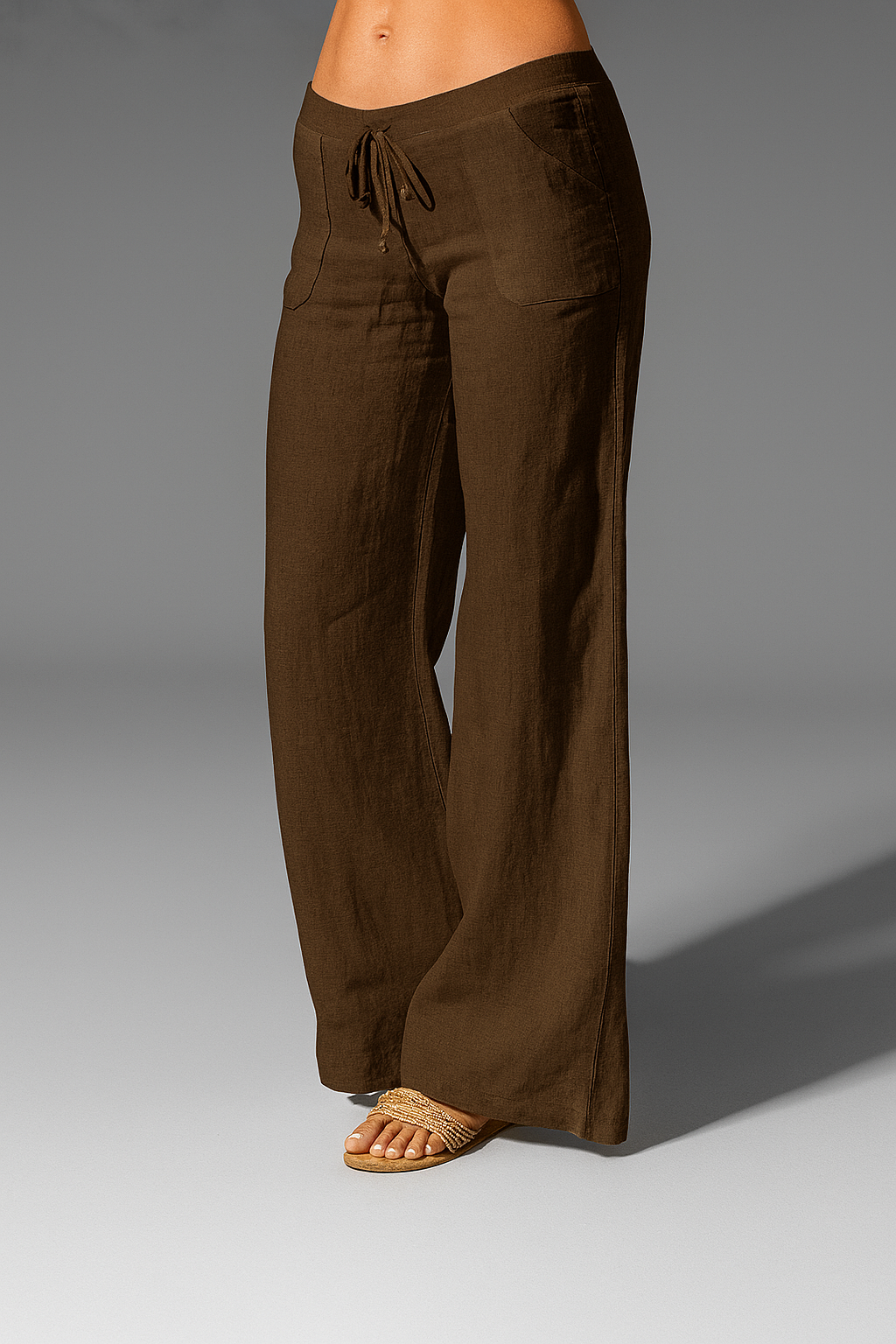 Bree | Wide Leg Linen-Style Drawstring Trousers with Patch Pockets