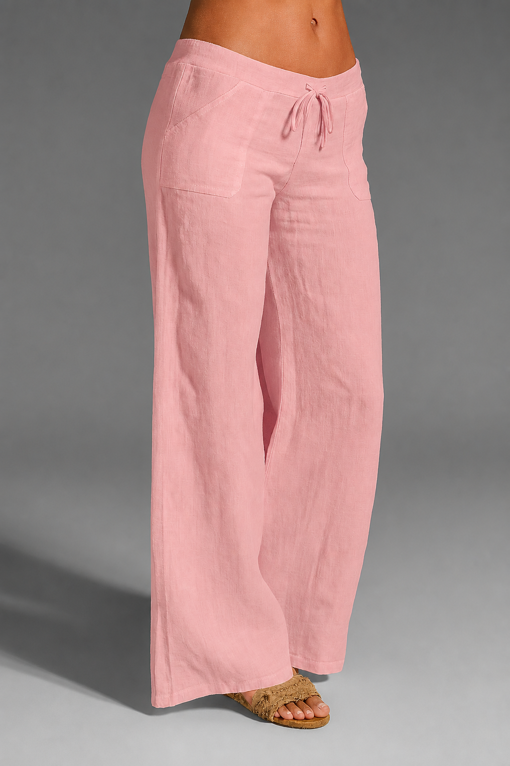 Bree | Wide Leg Linen-Style Drawstring Trousers with Patch Pockets