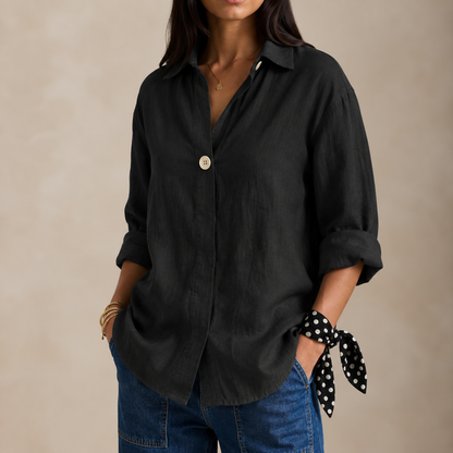 Adelina | Linen-Style V-Neck Blouse with Single Button