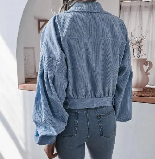 Kayleigh | Retro Cropped Corduroy Jacket with Elasticated Hem and Chest Pockets