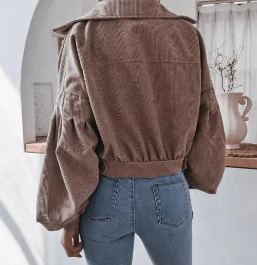 Kayleigh | Retro Cropped Corduroy Jacket with Elasticated Hem and Chest Pockets