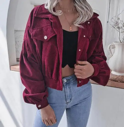 Kayleigh | Retro Cropped Corduroy Jacket with Elasticated Hem and Chest Pockets