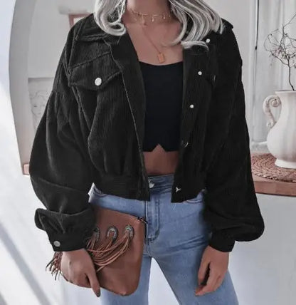 Kayleigh | Retro Cropped Corduroy Jacket with Elasticated Hem and Chest Pockets