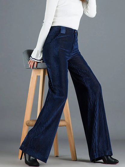 Tess | Wide Leg Corduroy Trousers with Satin Waistband