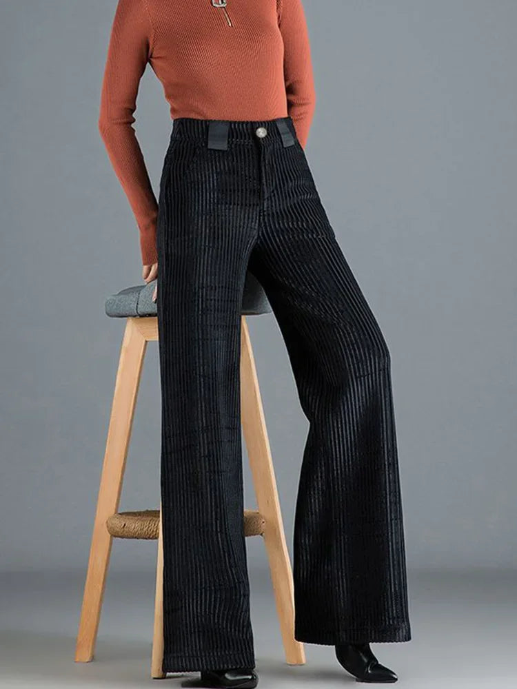 Tess | Wide Leg Corduroy Trousers with Satin Waistband
