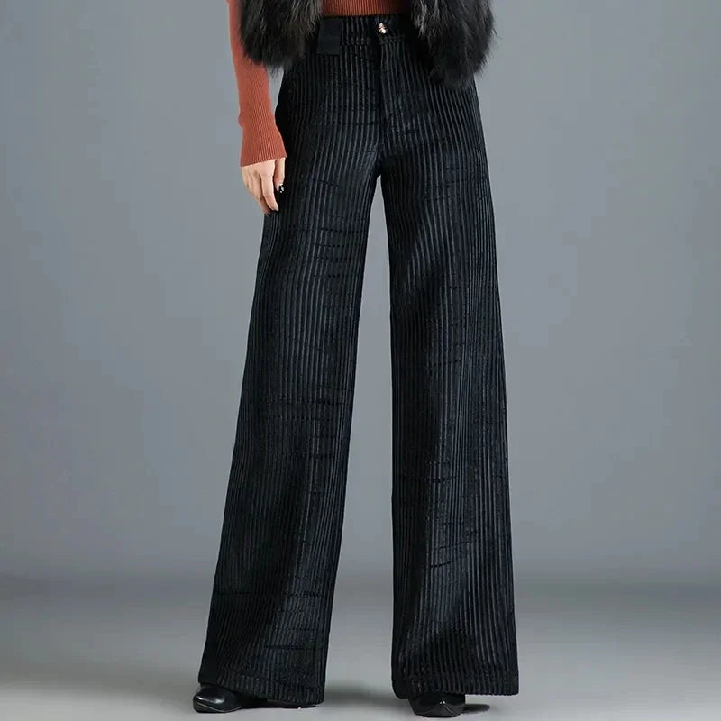 Tess | Wide Leg Corduroy Trousers with Satin Waistband