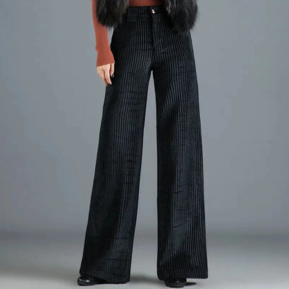 Tess | Wide Leg Corduroy Trousers with Satin Waistband