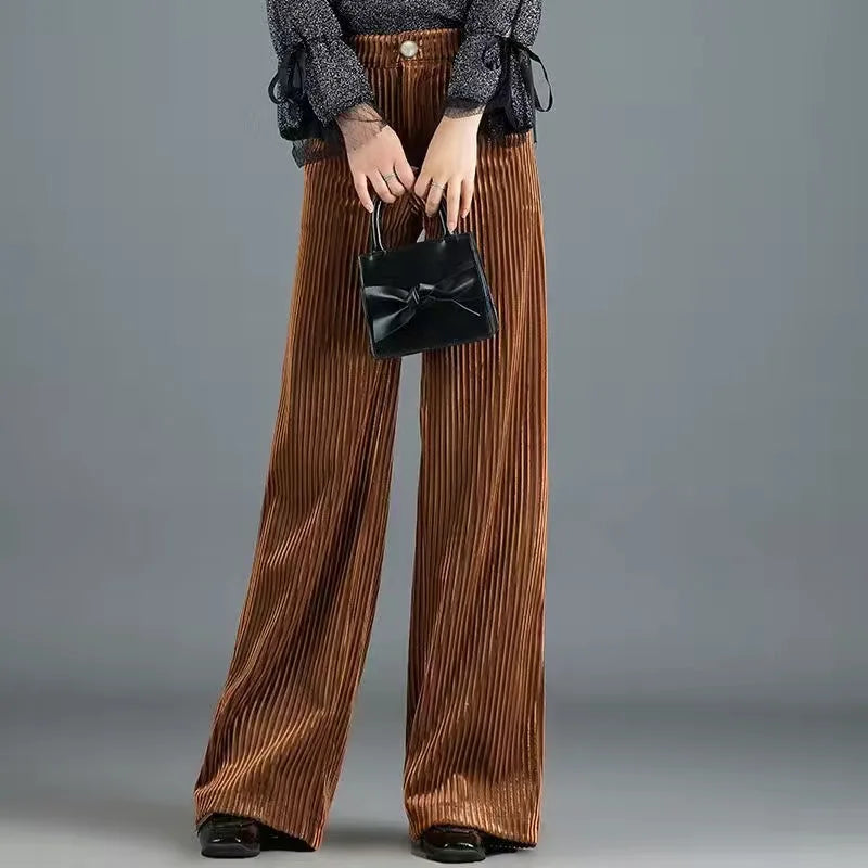 Tess | Wide Leg Corduroy Trousers with Satin Waistband