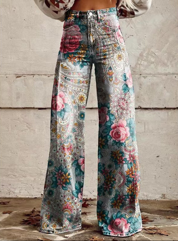 Rae | Bold Print High Waist Wide Leg Jeans