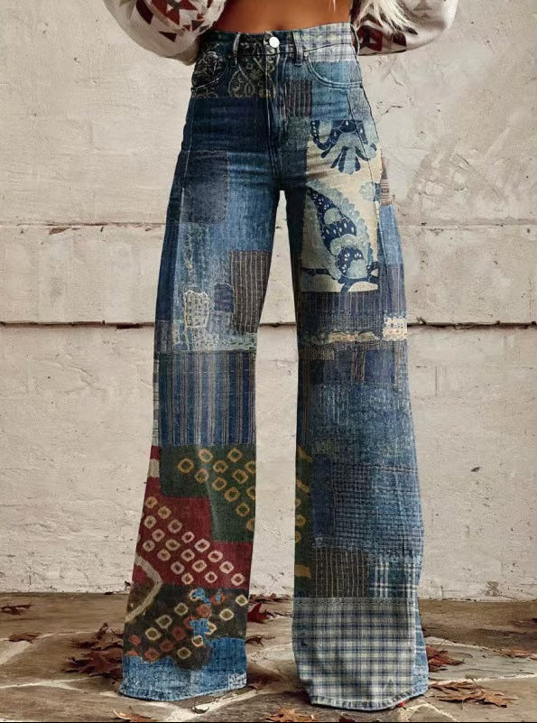 Rae | Bold Print High Waist Wide Leg Jeans