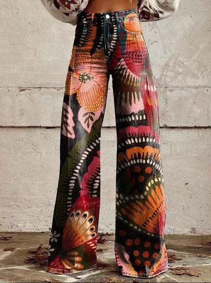 Rae | Bold Print High Waist Wide Leg Jeans