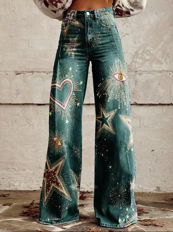 Rae | Bold Print High Waist Wide Leg Jeans