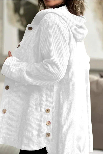 Abigail | Retro Hooded Corduroy Jacket with Wooden Buttons