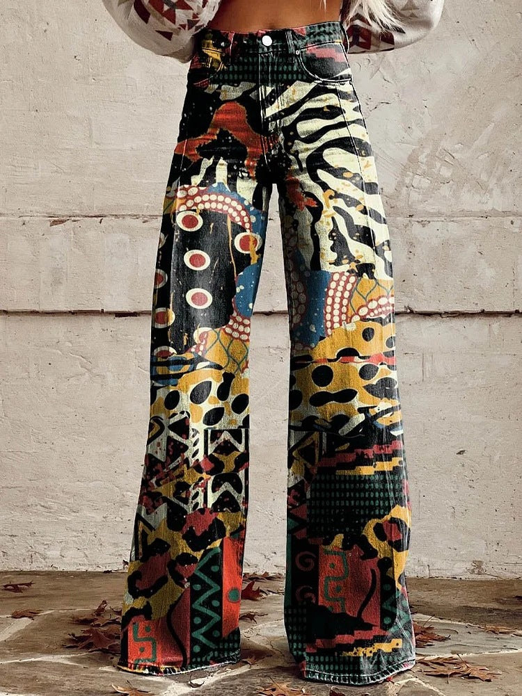 Dottie | Retro Print High Waist Flared Trousers
