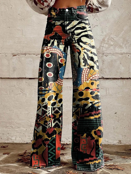 Dottie | Retro Print High Waist Flared Trousers