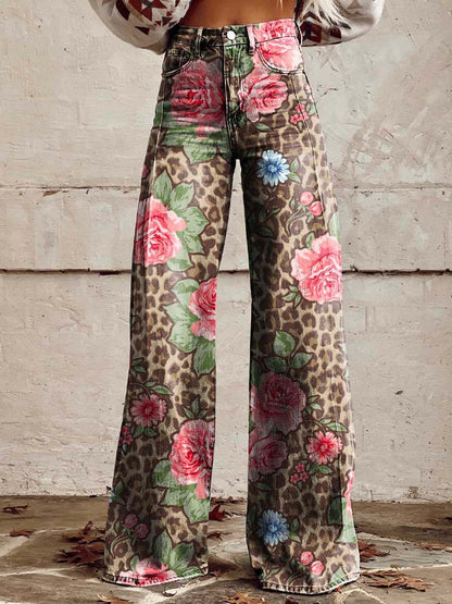 Dottie | Retro Print High Waist Flared Trousers