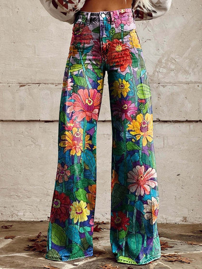 Dottie | Retro Print High Waist Flared Trousers