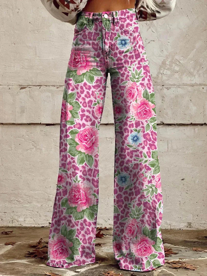 Dottie | Retro Print High Waist Flared Trousers