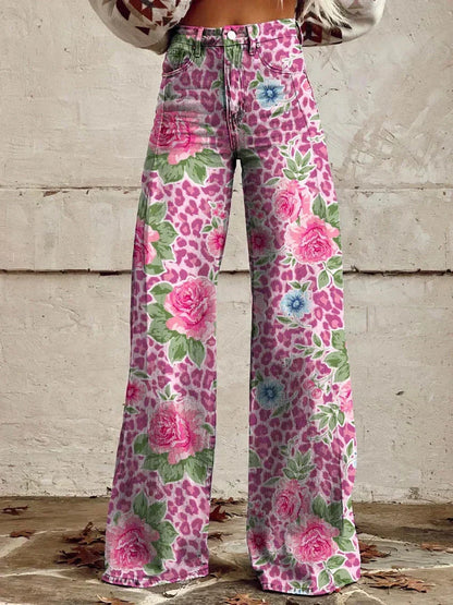 Dottie | Retro Print High Waist Flared Trousers