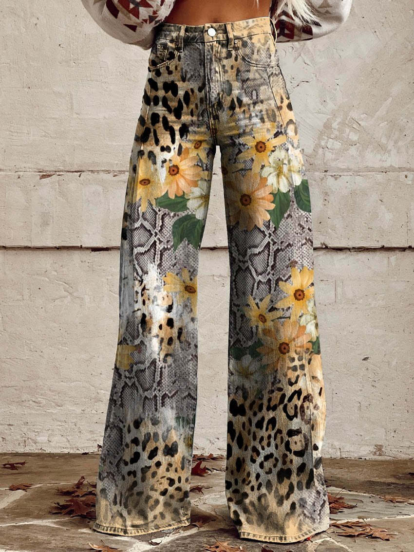 Dottie | Retro Print High Waist Flared Trousers